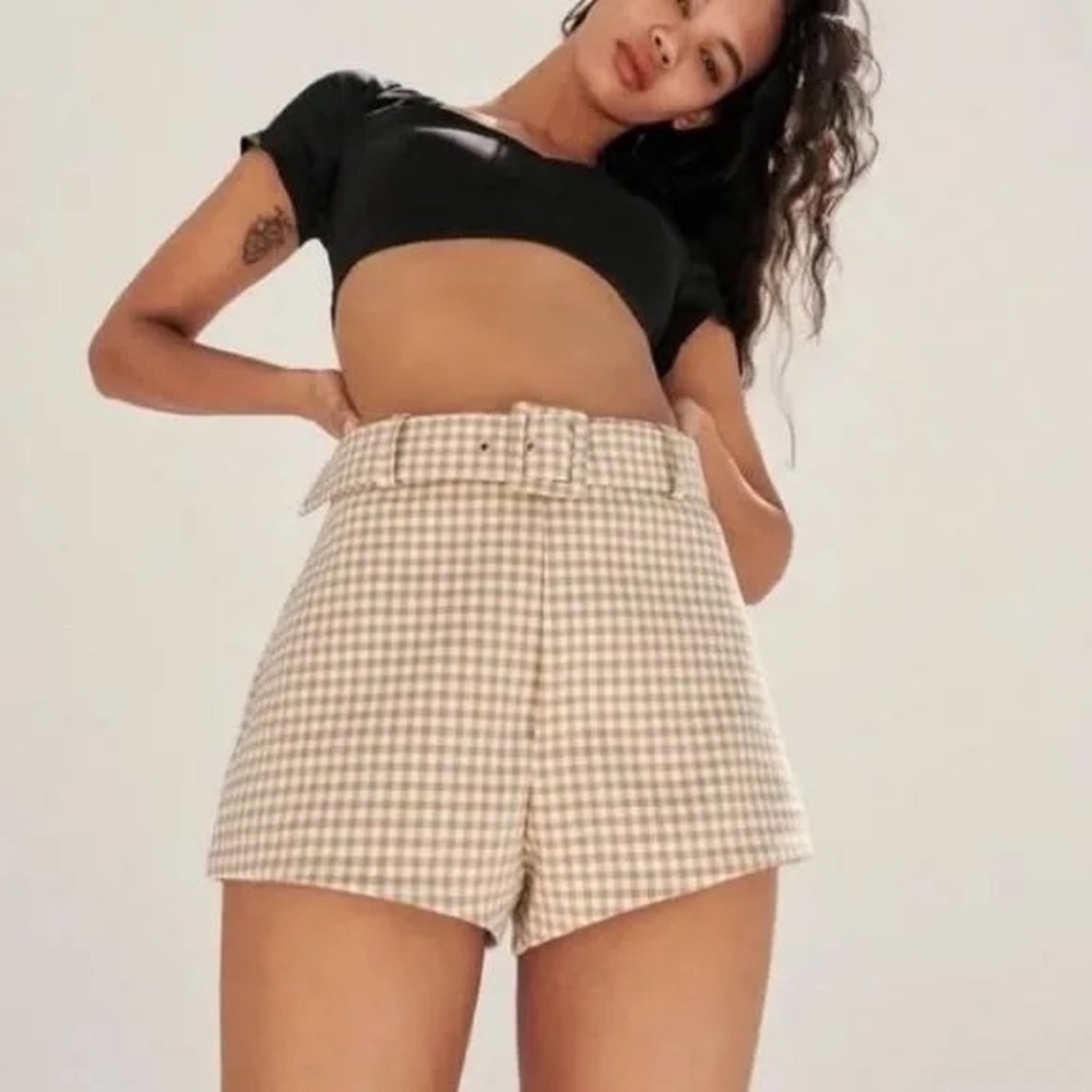 Zara Belted Gingham Shorts XS